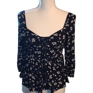 Top Floral Blue White Bohemian Long Sleeve (M)